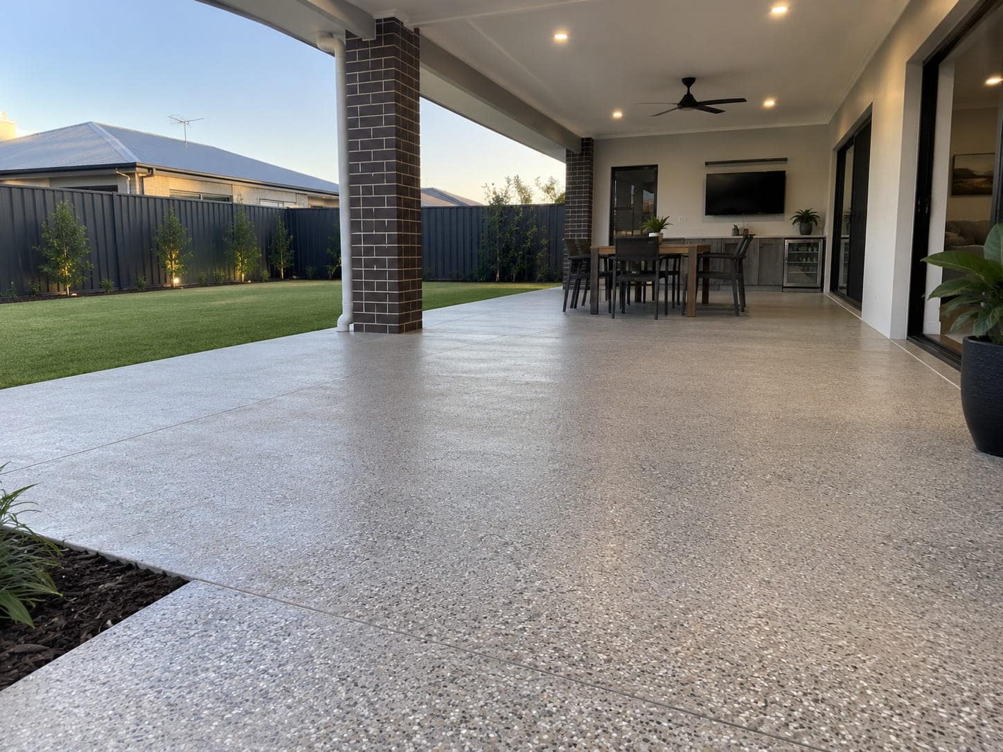Honed exposed aggregate outdoor living area