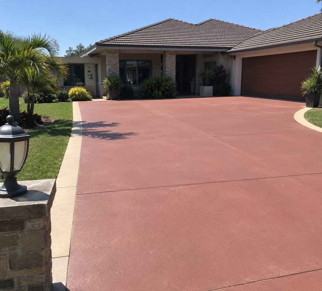 Coloured concrete driveway in a dark charcoal tone at a Mandurah estate home