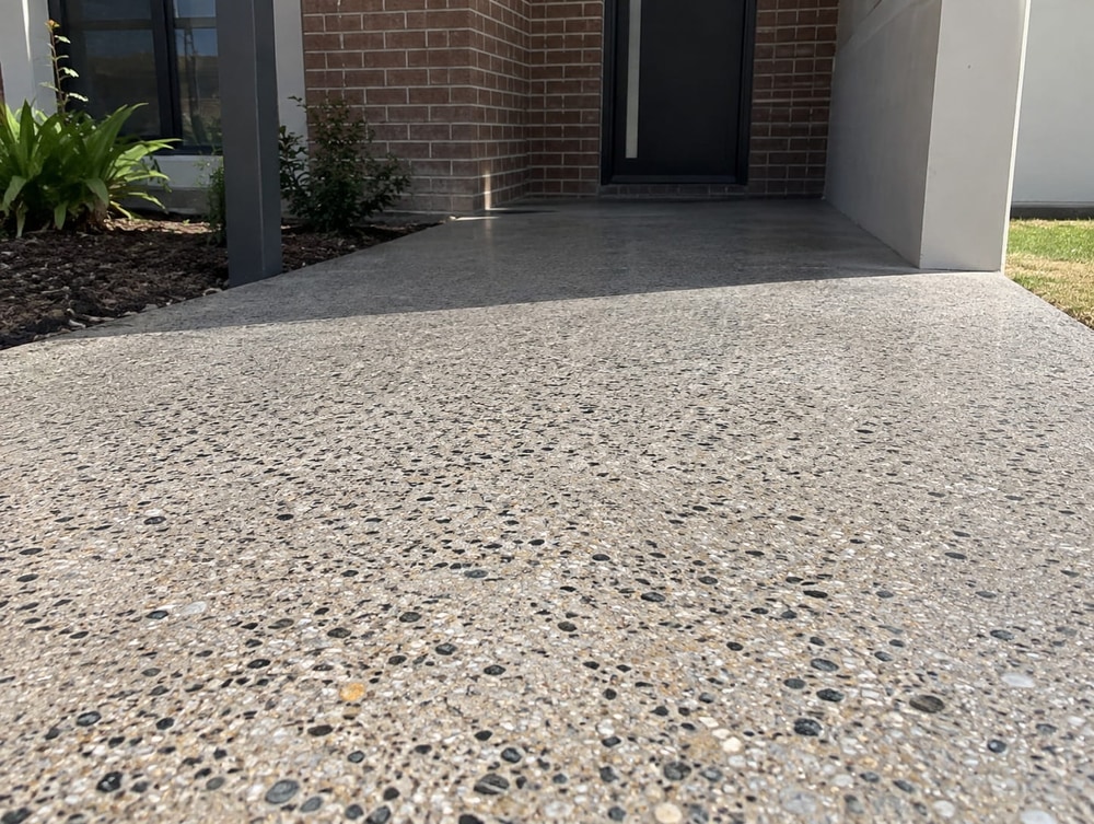 Close-up of aggregate revealed in a honed concrete surface