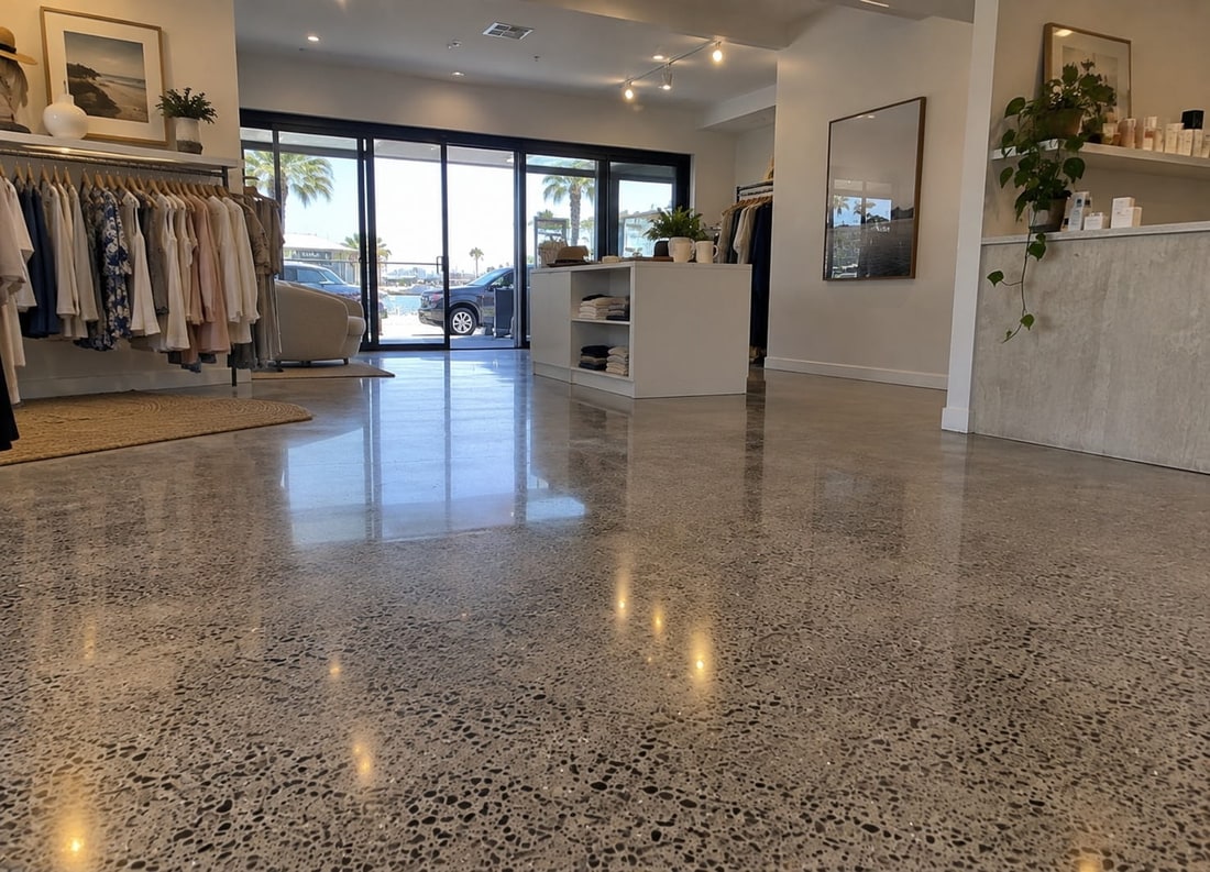 Polished concrete floor in a Mandurah retail and hospitality fitout